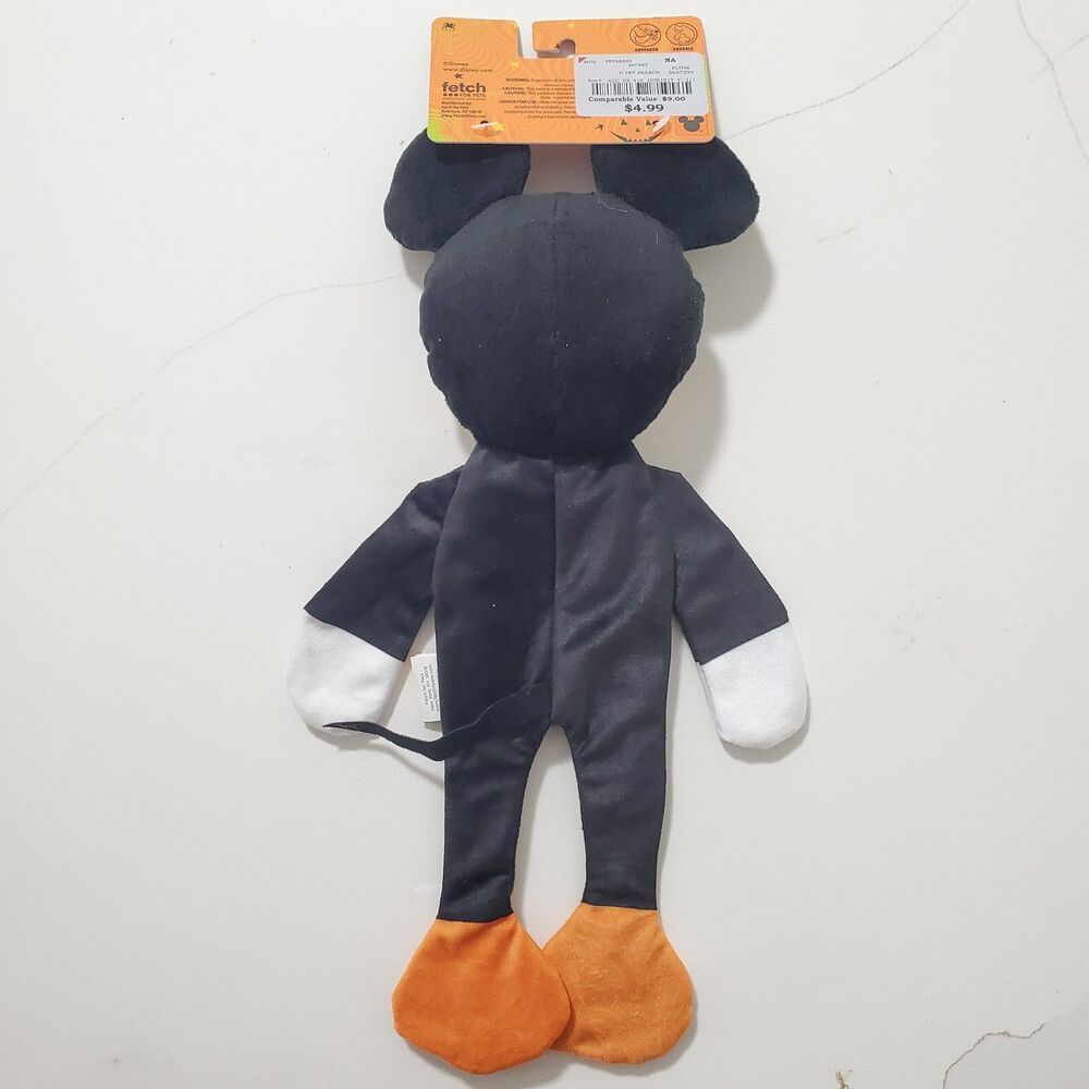 DISNEY MICKEY MOUSE PLUSH HALLOWEEN  DOG TOY BLACK TRICK OR TREAT SKELETON - Picture 5 of 5